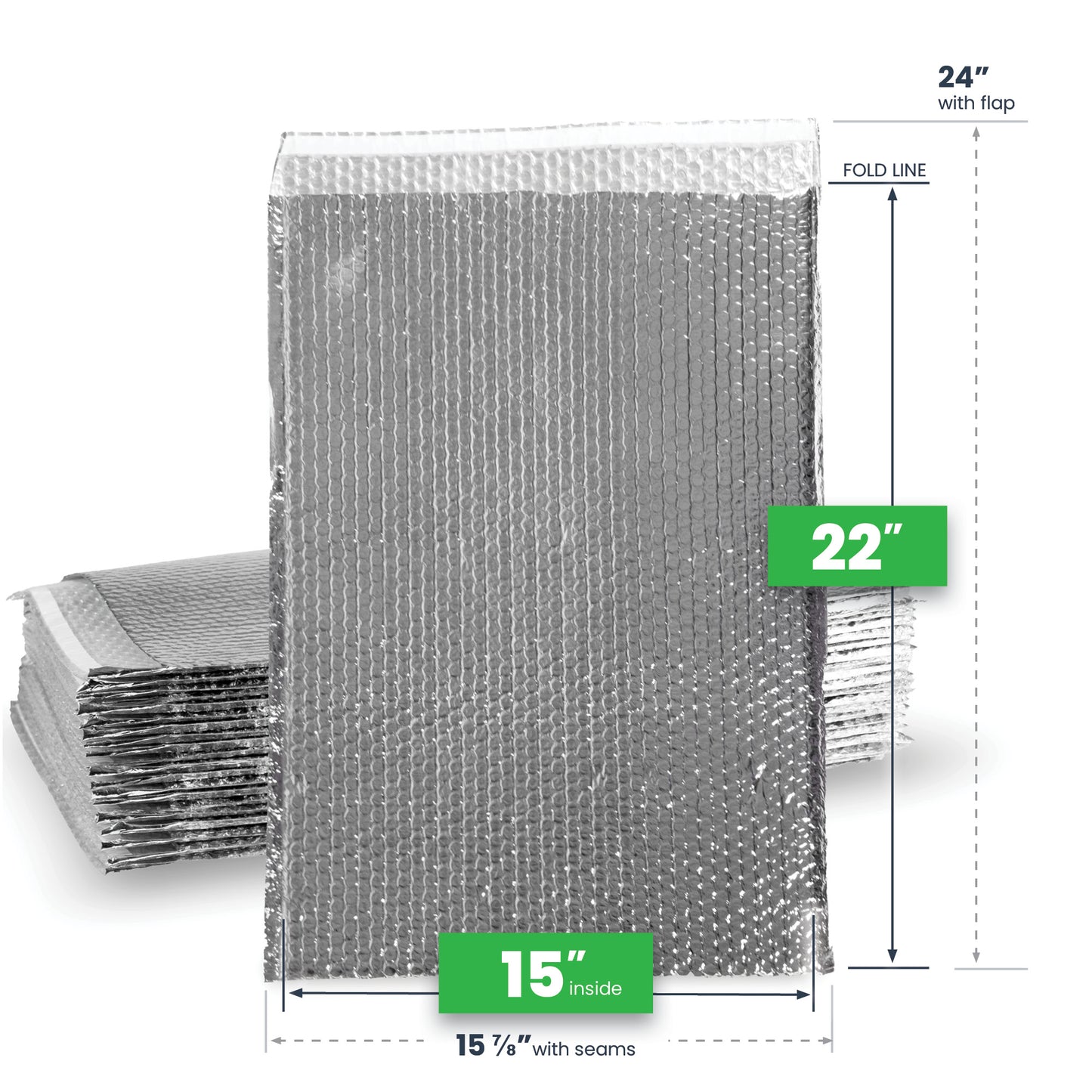 15 inch x 22 inch Ecofoil Thermal Bubble Mailers dimensions