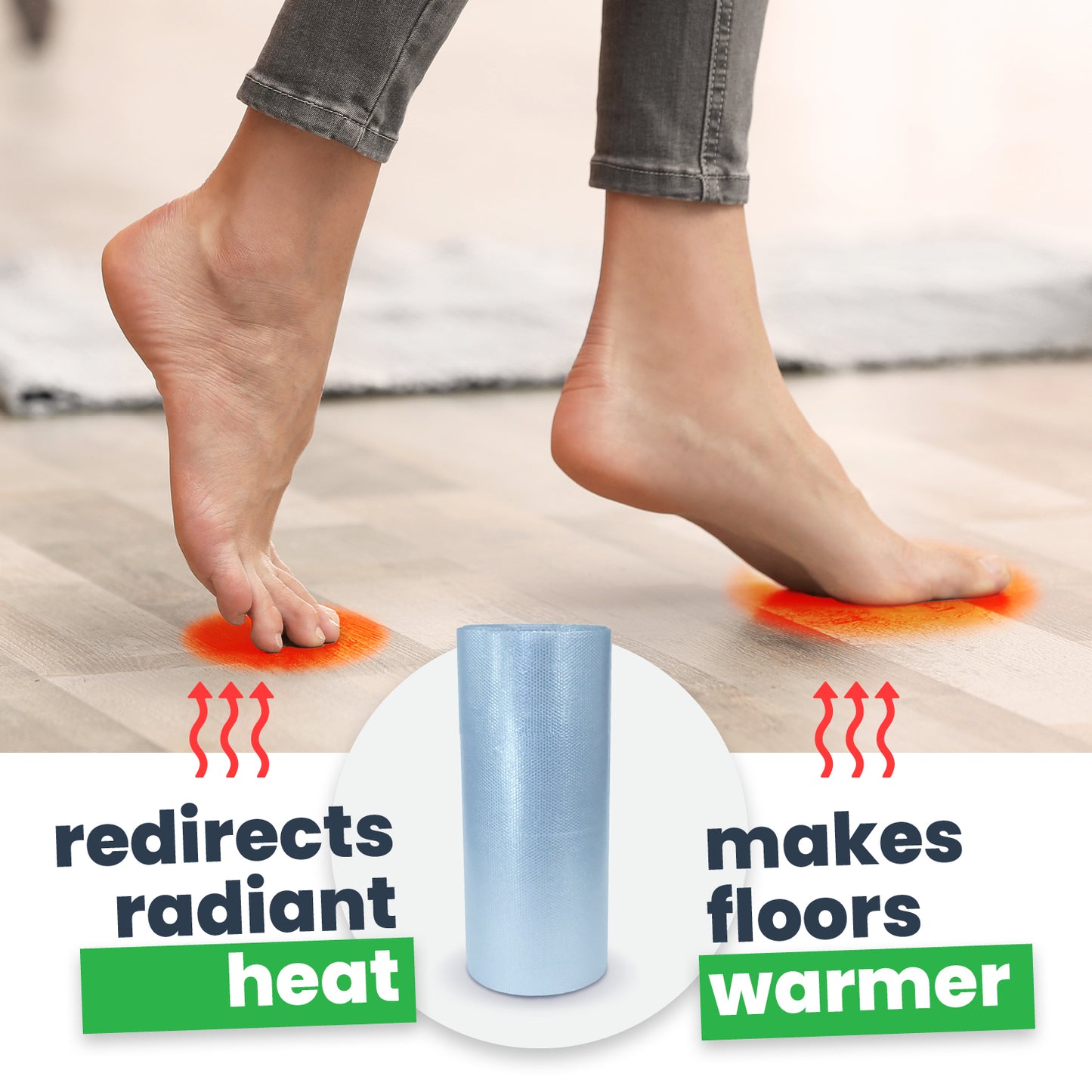 Reflects radiant heat, makes floors warmer