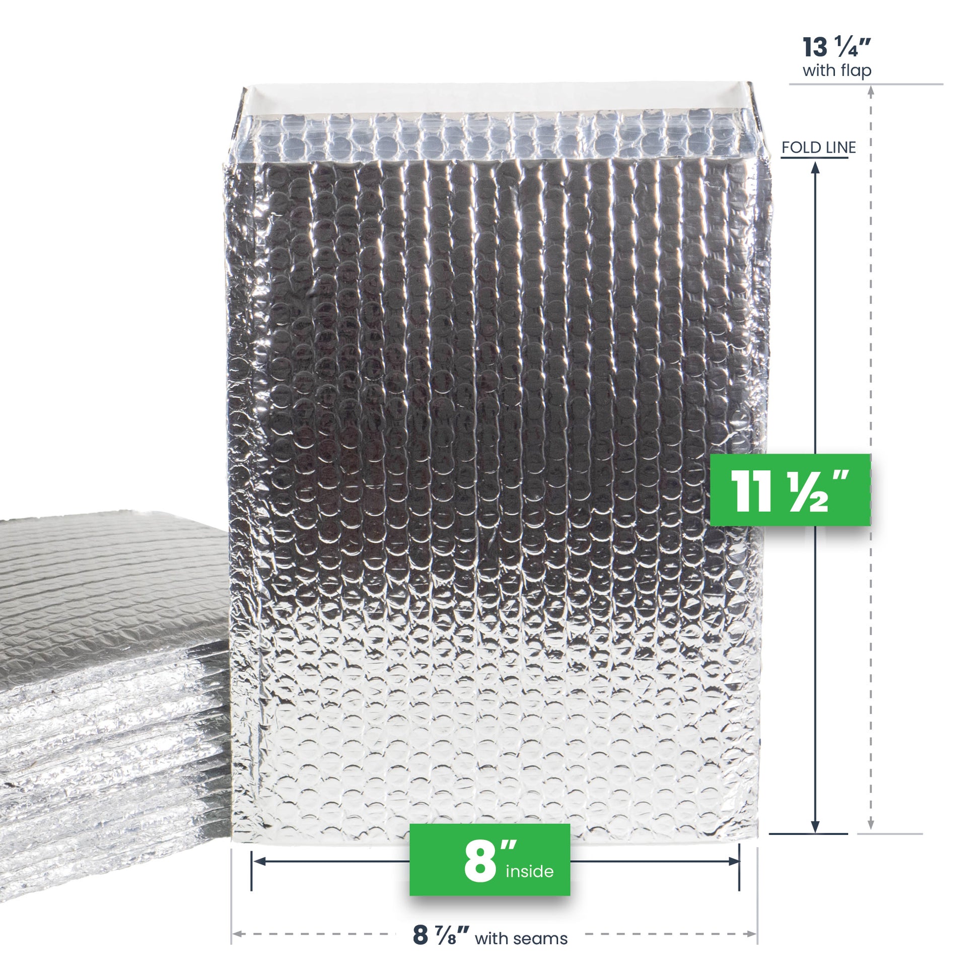 8 inch x 11.5 inch Ecofoil Thermal Bubble Mailers dimensions