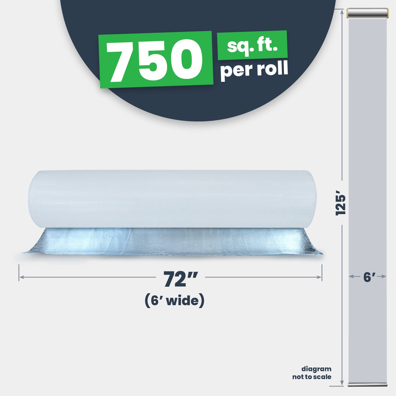 Single Bubble Reflective Insulation (White/Foil) 6'x125' - 750 sq ft